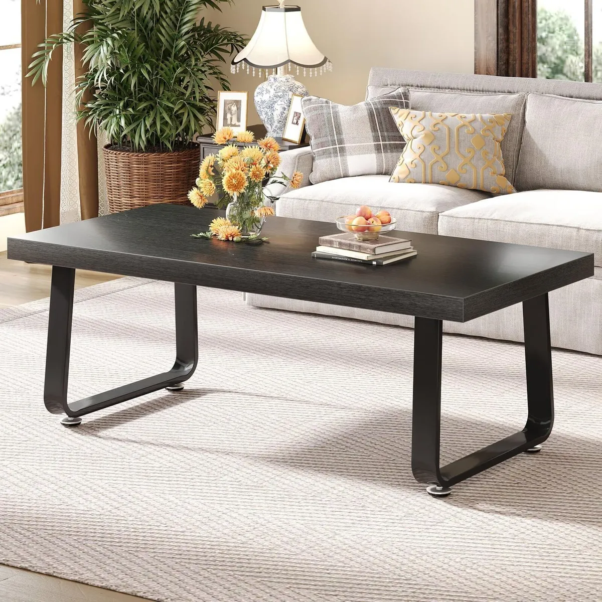Black Coffee Table Industrial Wood and Metal Legs - Image 1