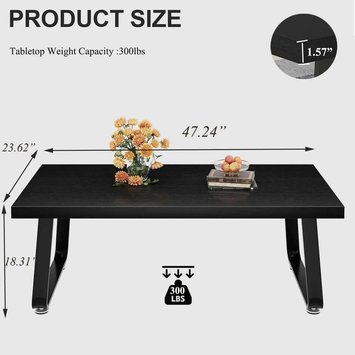 Black Coffee Table Industrial Wood and Metal Legs - Image 2