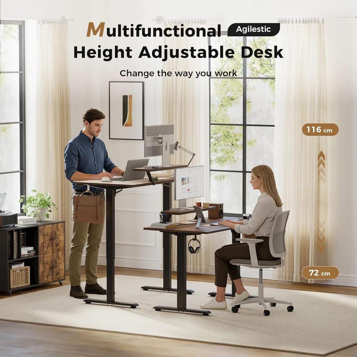 Electric Standing Desk with Movable Monitor Stand - Image 3