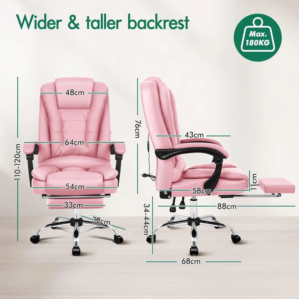 2-Point Massage Office Chair for Home PC Gaming - Image 2