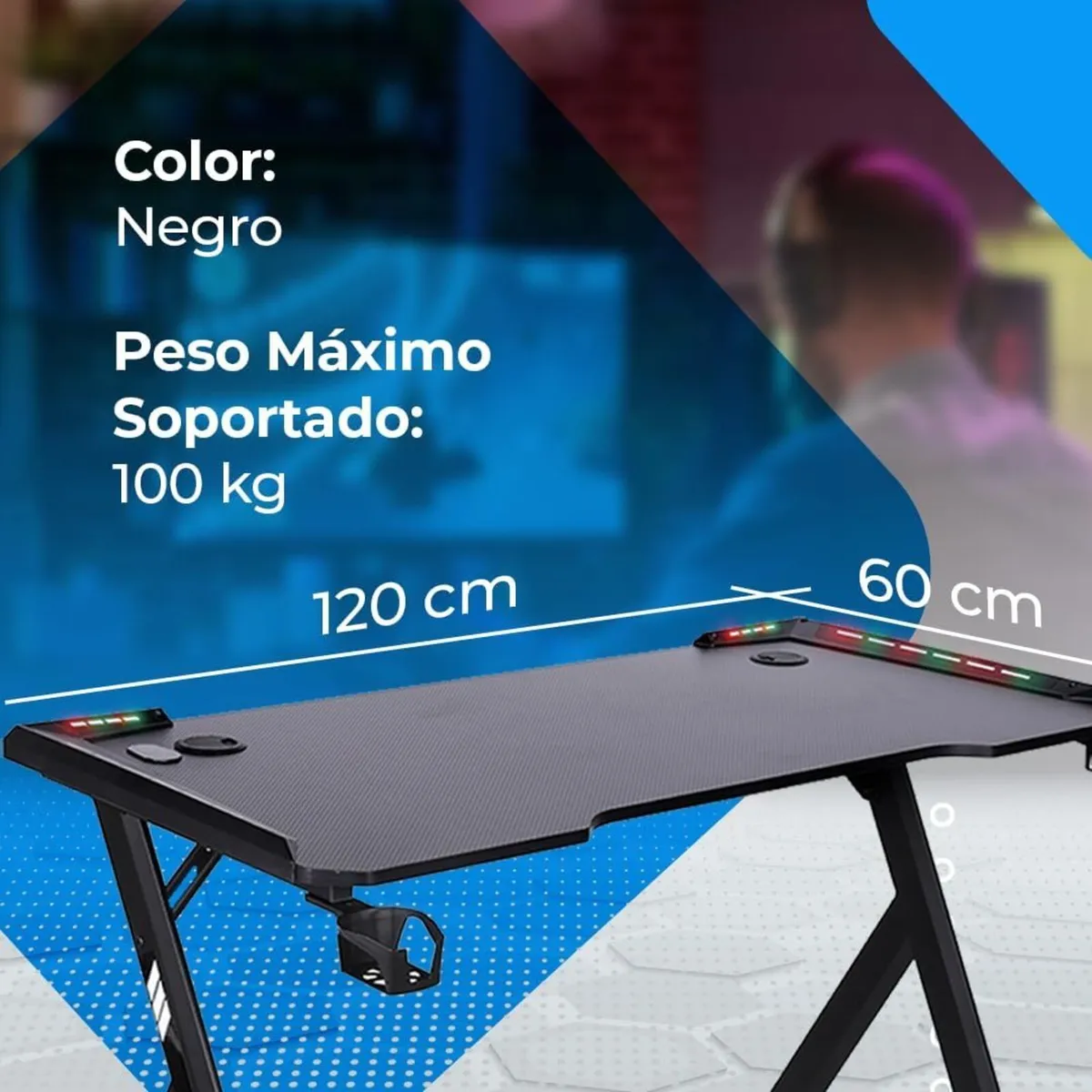 Gaming Desk Table with LED (120 x 60 cm) – Cup - Image 3