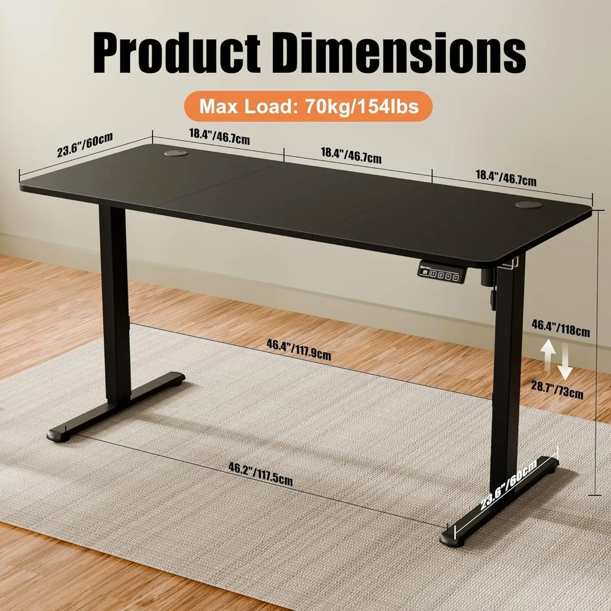 Electric Height Adjustable Standing Desk 140x60cm - Image 3