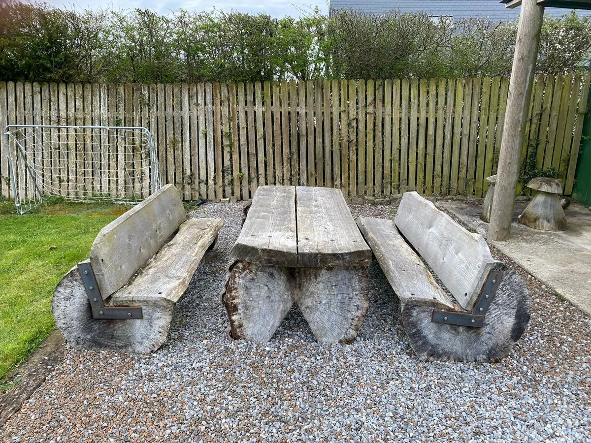 Large Cedar Wood Table and Benches - Image 1