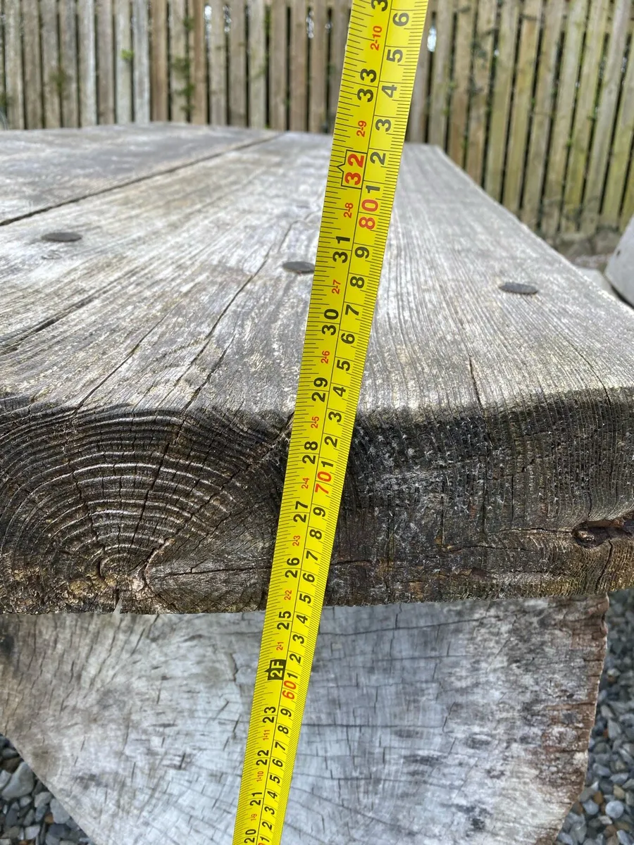 Large Cedar Wood Table and Benches - Image 3