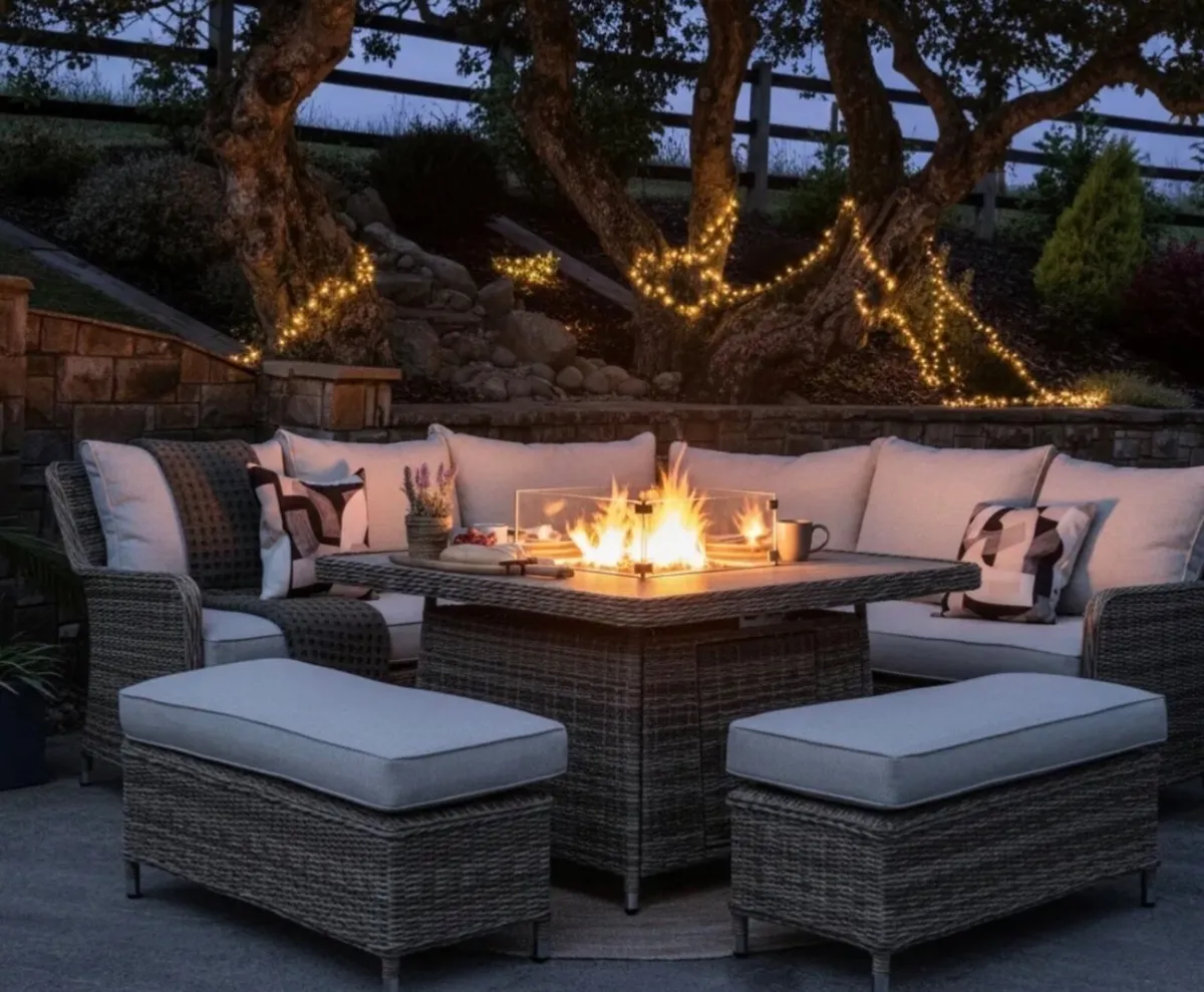 Corner Sofa Set with Fire-Pit Dining Table