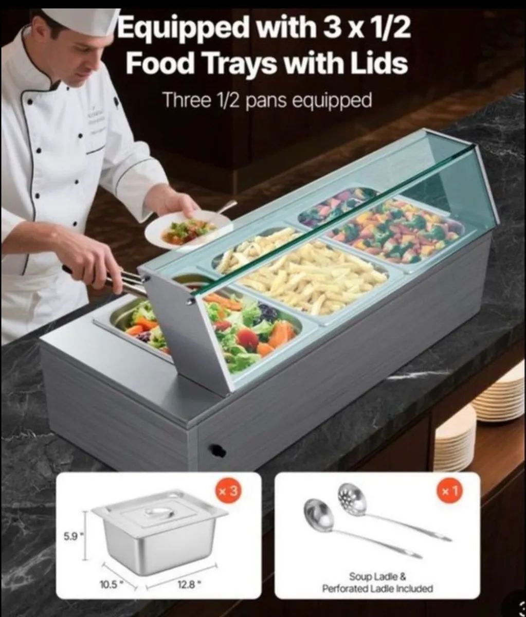 Commercial Food Warmer, 1500W Bain marie - Image 1