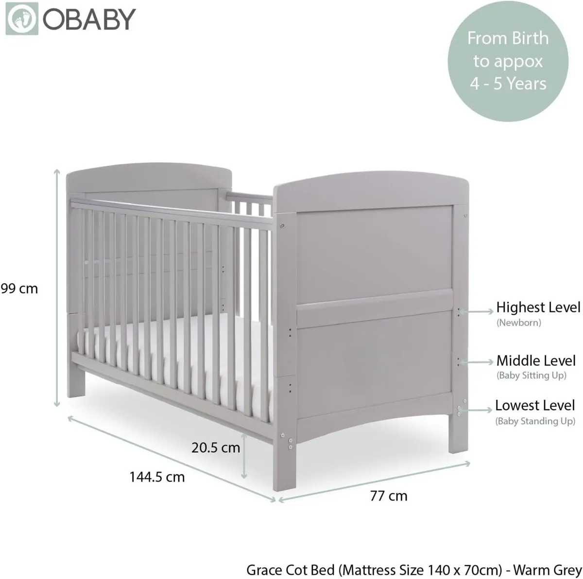 Grace Mini Cot Bed – Warm Grey 120 x 60 cm - Image 2