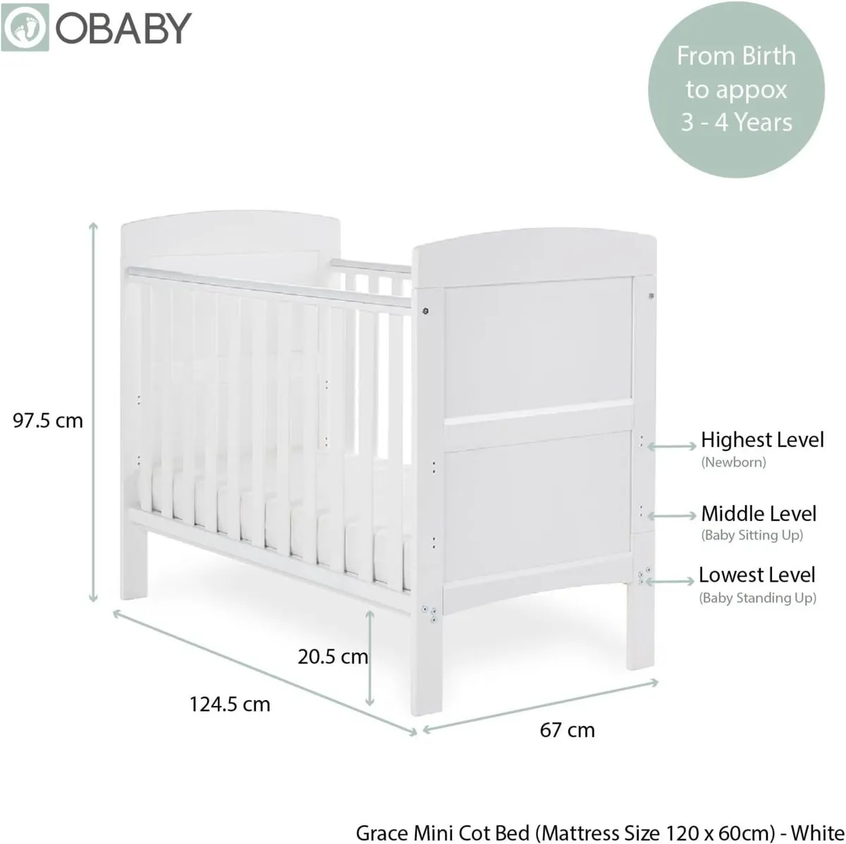 Grace Mini Cot Bed White - Image 2