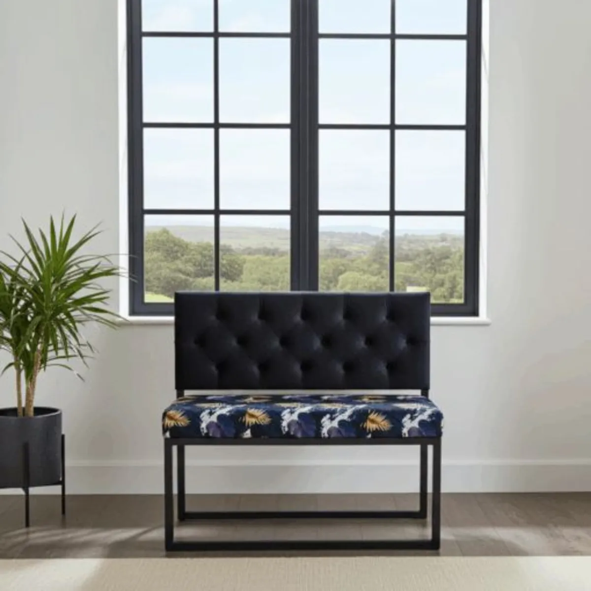 Modern metal frame bench with backrest - Image 1