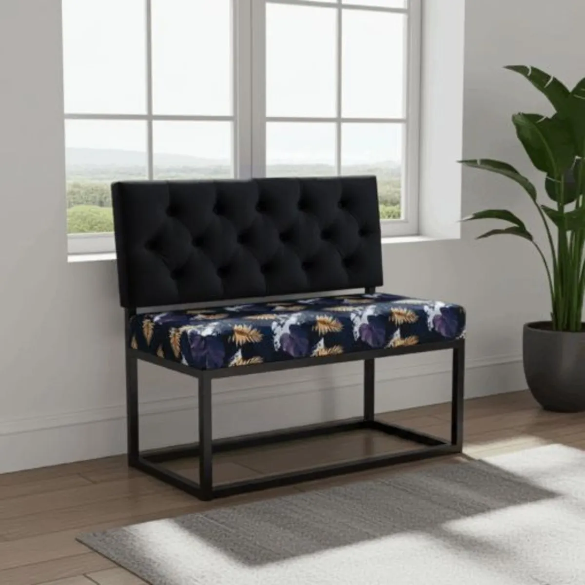 Modern metal frame bench with backrest - Image 3