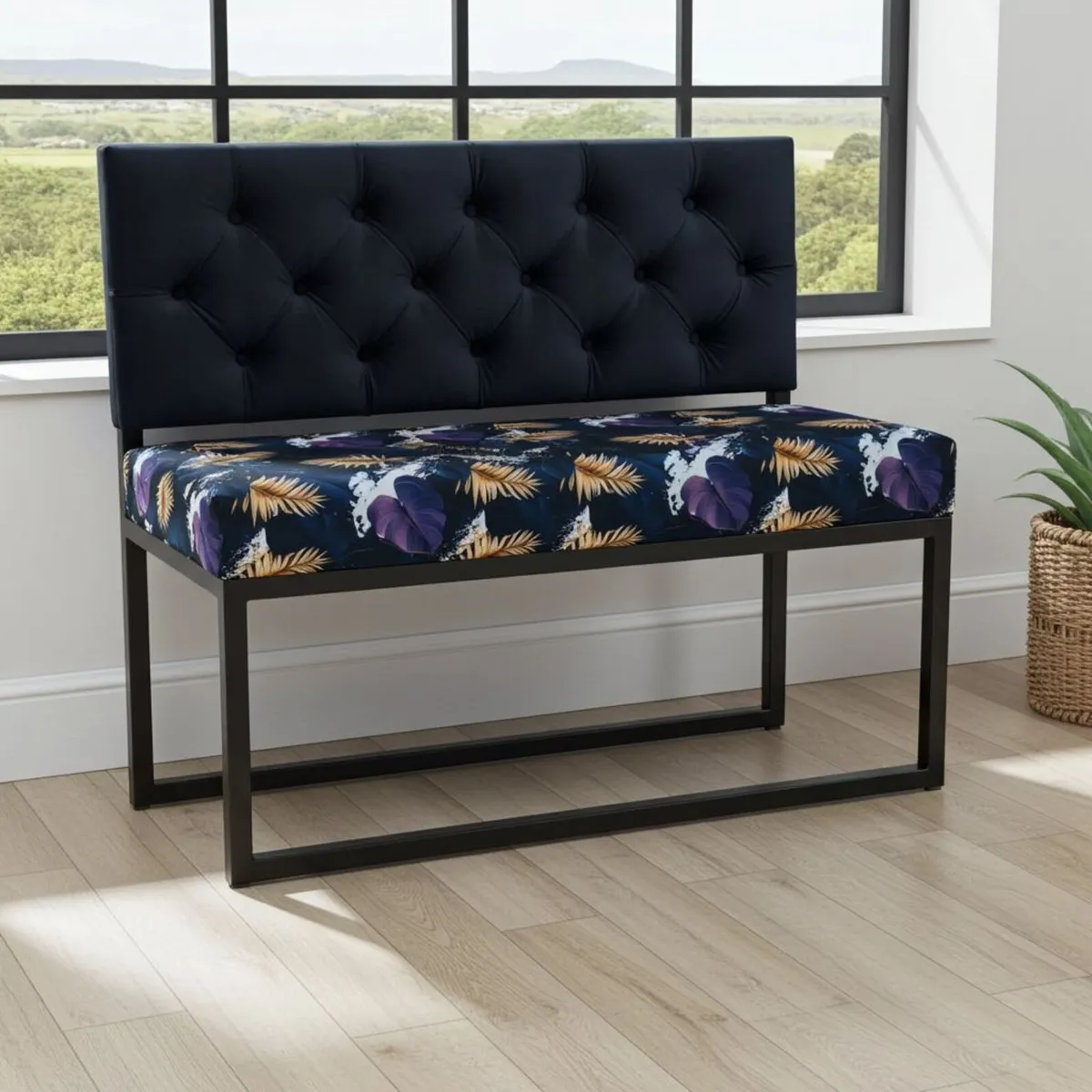 Modern metal frame bench with backrest - Image 2
