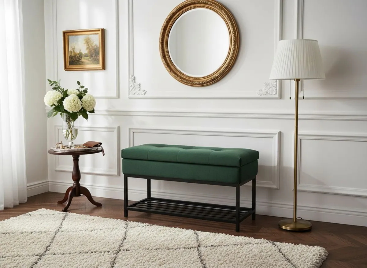 Emerald  Storage Ottoman Velvet Pouf 80x32x46cm - Image 2