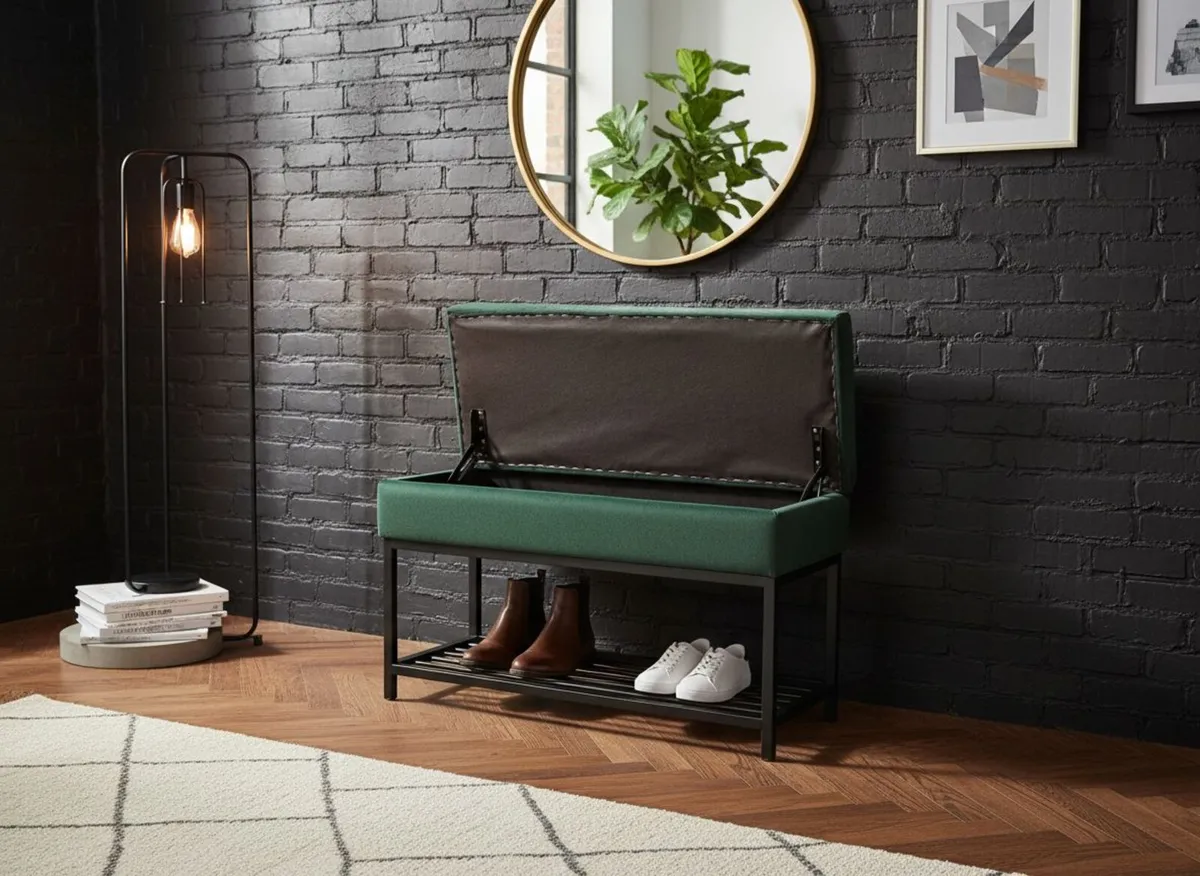 Emerald  Storage Ottoman Velvet Pouf 80x32x46cm - Image 3