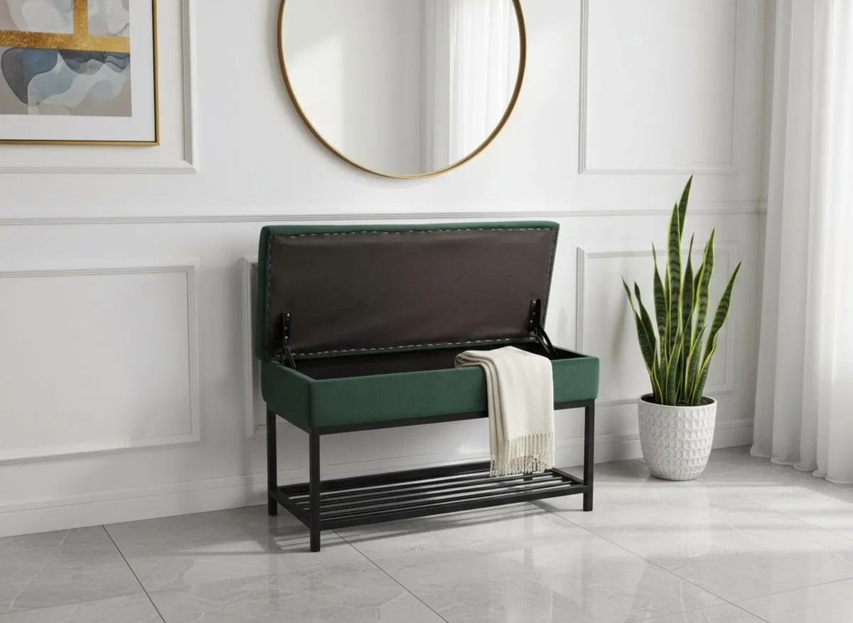 Emerald  Storage Ottoman Velvet Pouf 80x32x46cm - Image 4