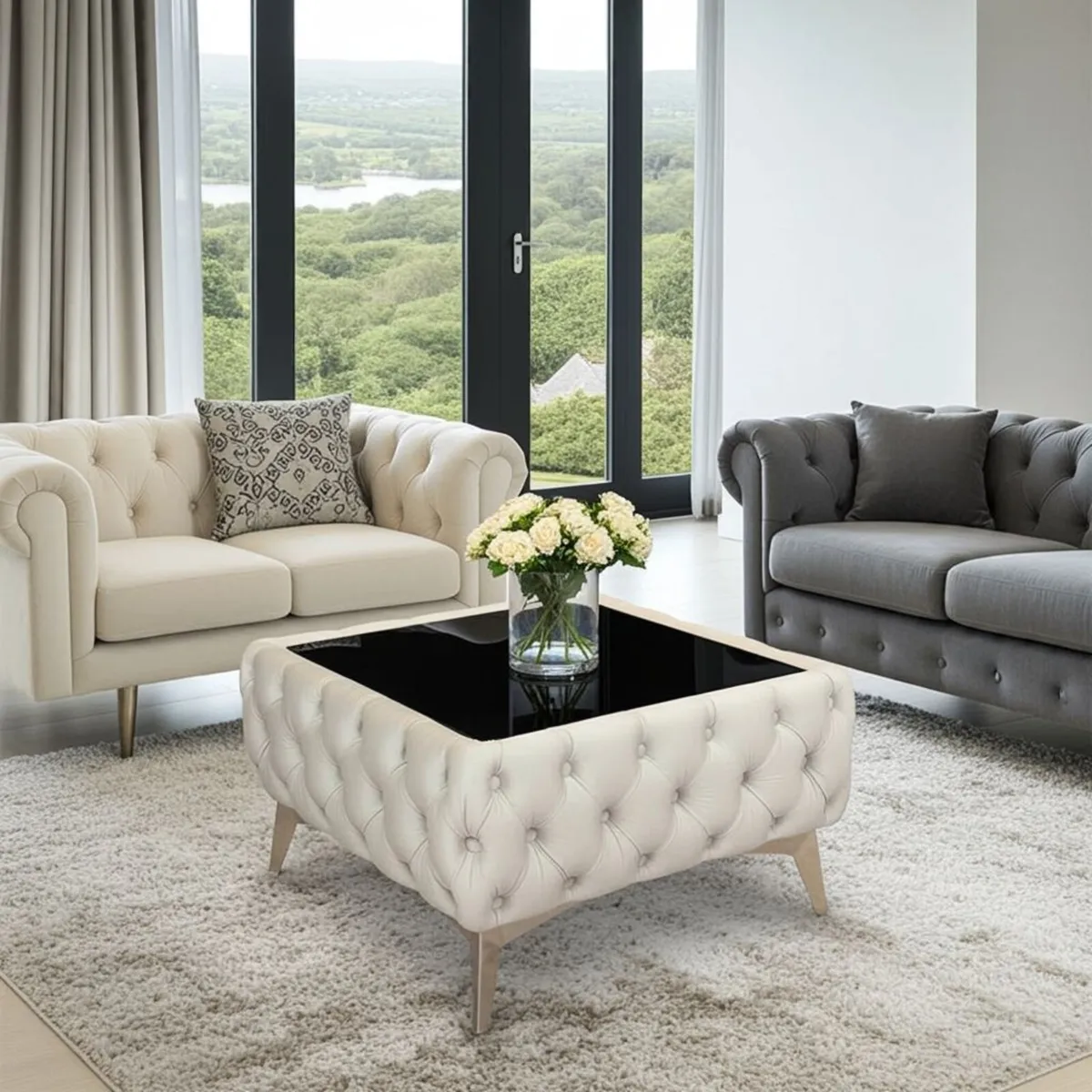 Luxury Velvet Chesterfield Coffee Table 63x63x35cm - Image 1