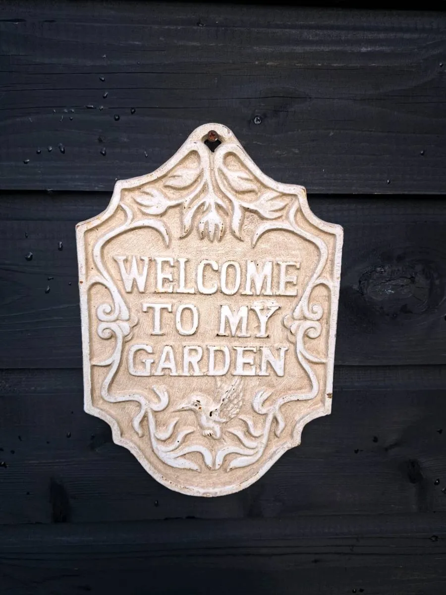 Welcome  to my garden cast iron sign - Image 1