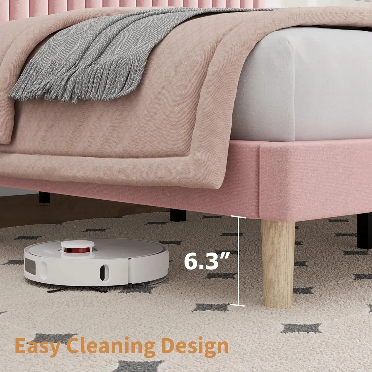 Full Bed Frame with Adjustable Headboard Velvet - Image 4