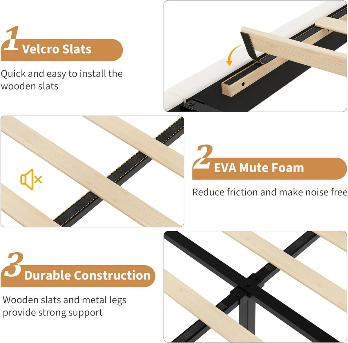 Full Bed Frame with Adjustable Headboard Velvet - Image 3