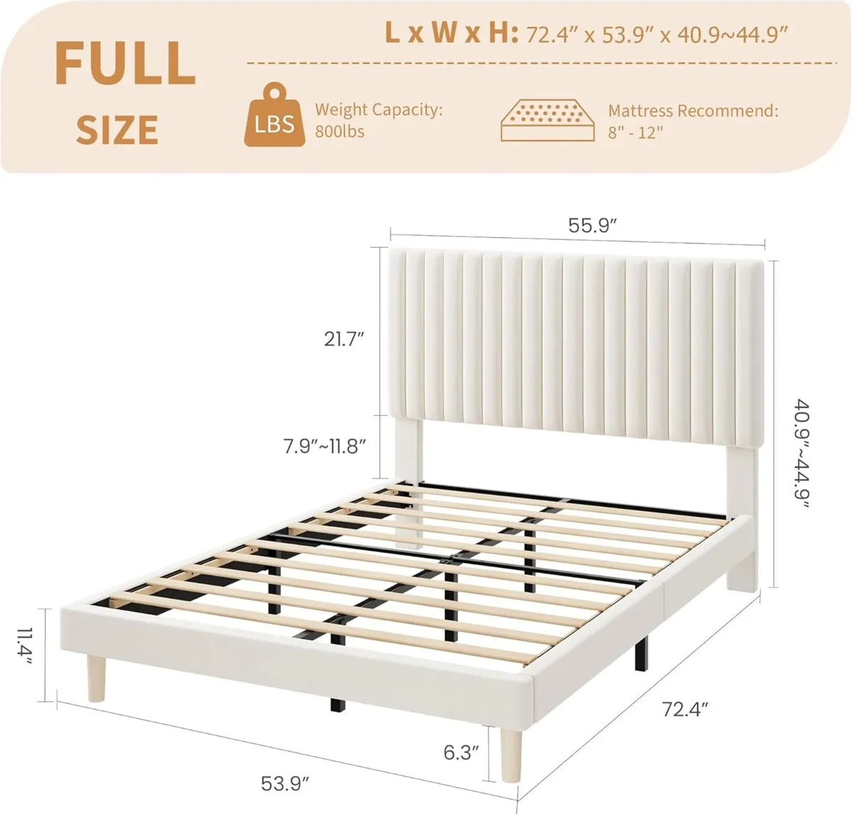 Full Bed Frame with Adjustable Headboard Velvet - Image 2
