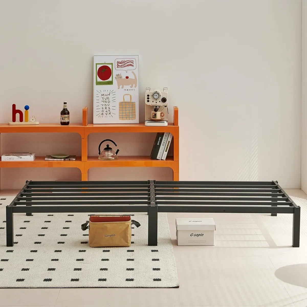 Single Metal Bed Frame with Storage Shelves - Image 2