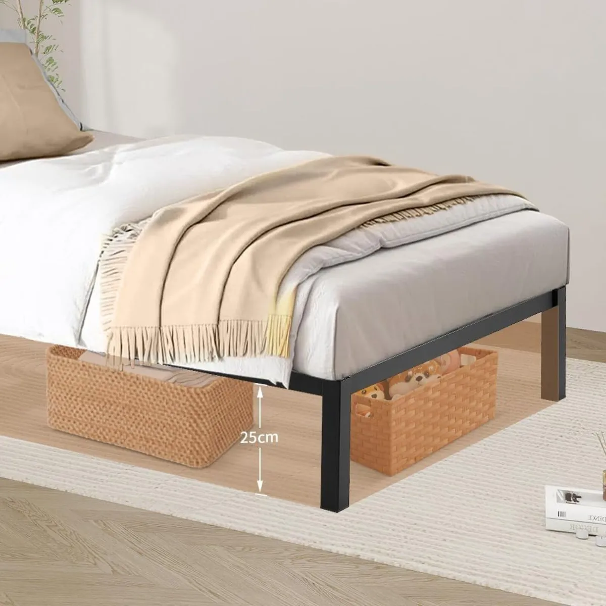 Single Metal Bed Frame with Storage Shelves - Image 3