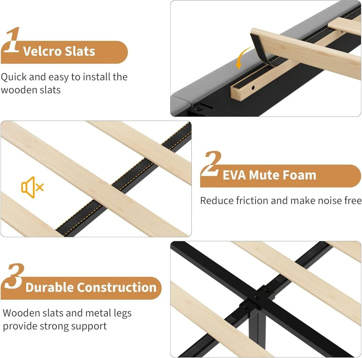 Full Bed Frame with Adjustable Headboard Velvet - Image 4