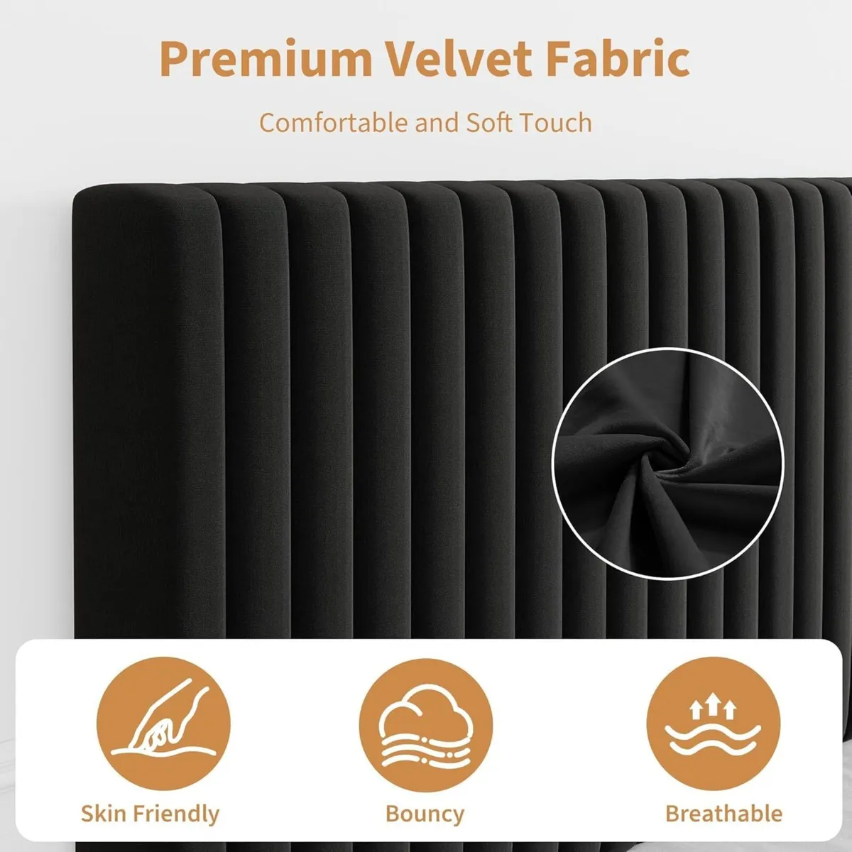 Full Bed Frame with Adjustable Headboard Velvet - Image 3