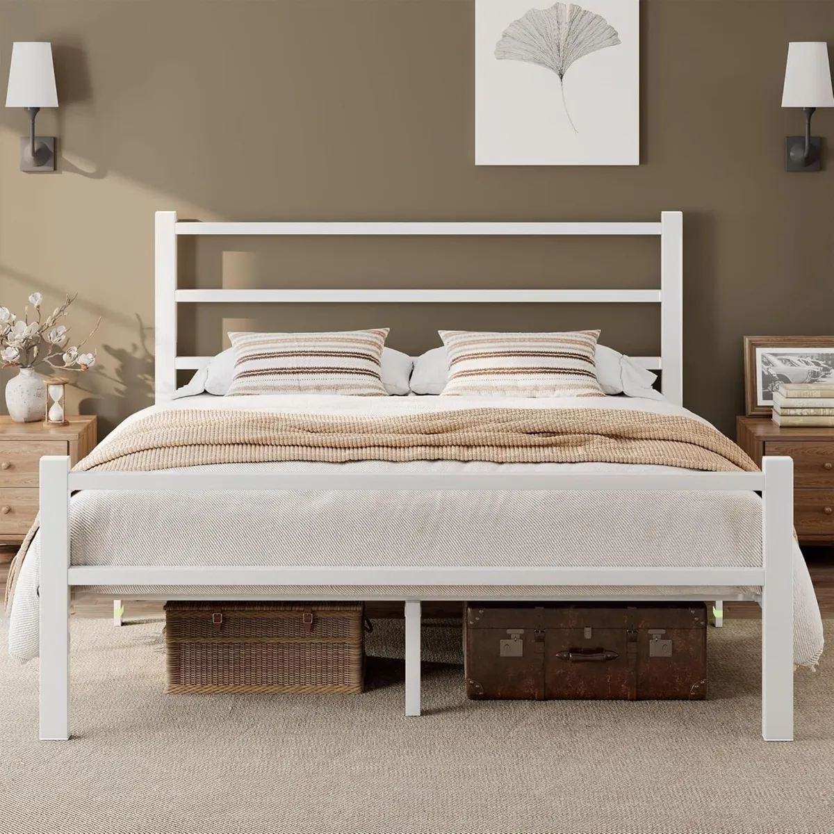 Metal Double Bed Frame With Stylish Headboard And - Image 1