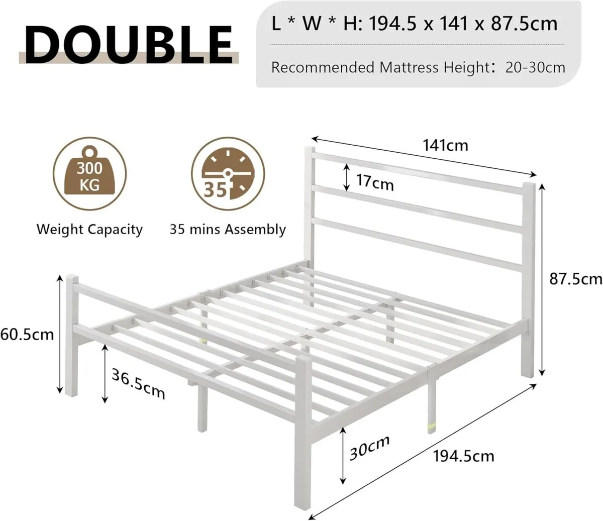 Metal Double Bed Frame With Stylish Headboard And - Image 2