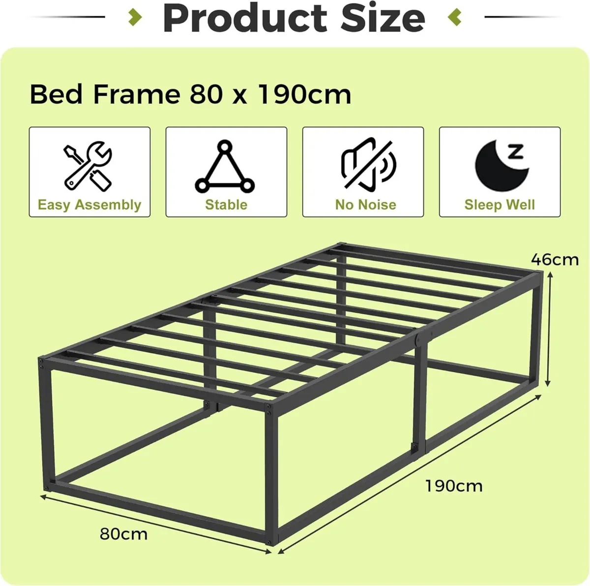 46 cm High Metal Bed Frame 80x190 Heavy Duty - Image 2