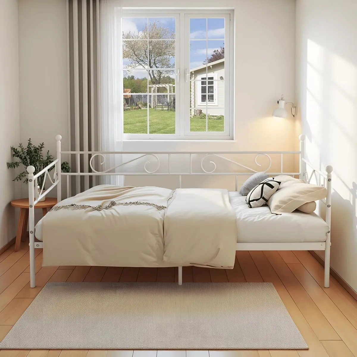 Day Bed Frame 90 x 200 cm Metal White Scandinavian - Image 1