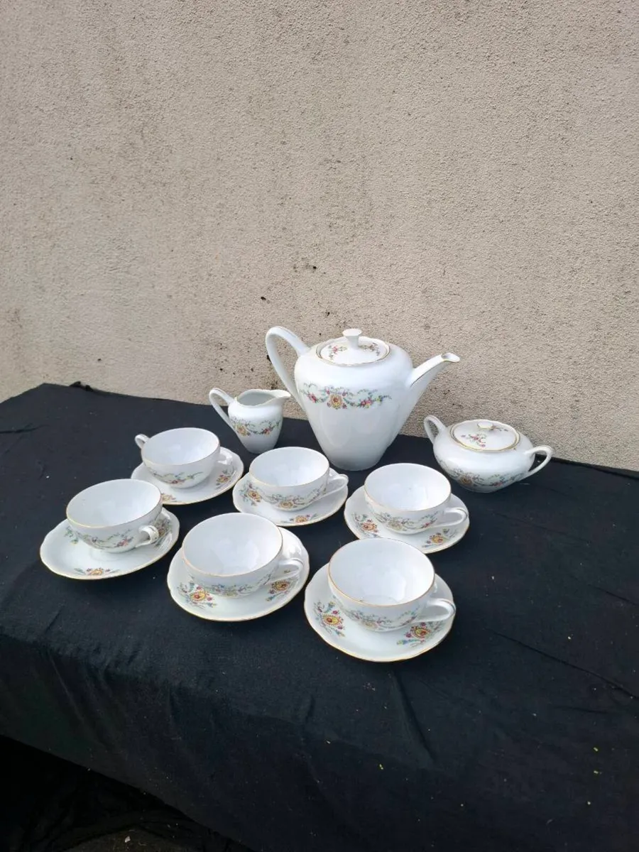 Floral china tea set with cups - Image 2