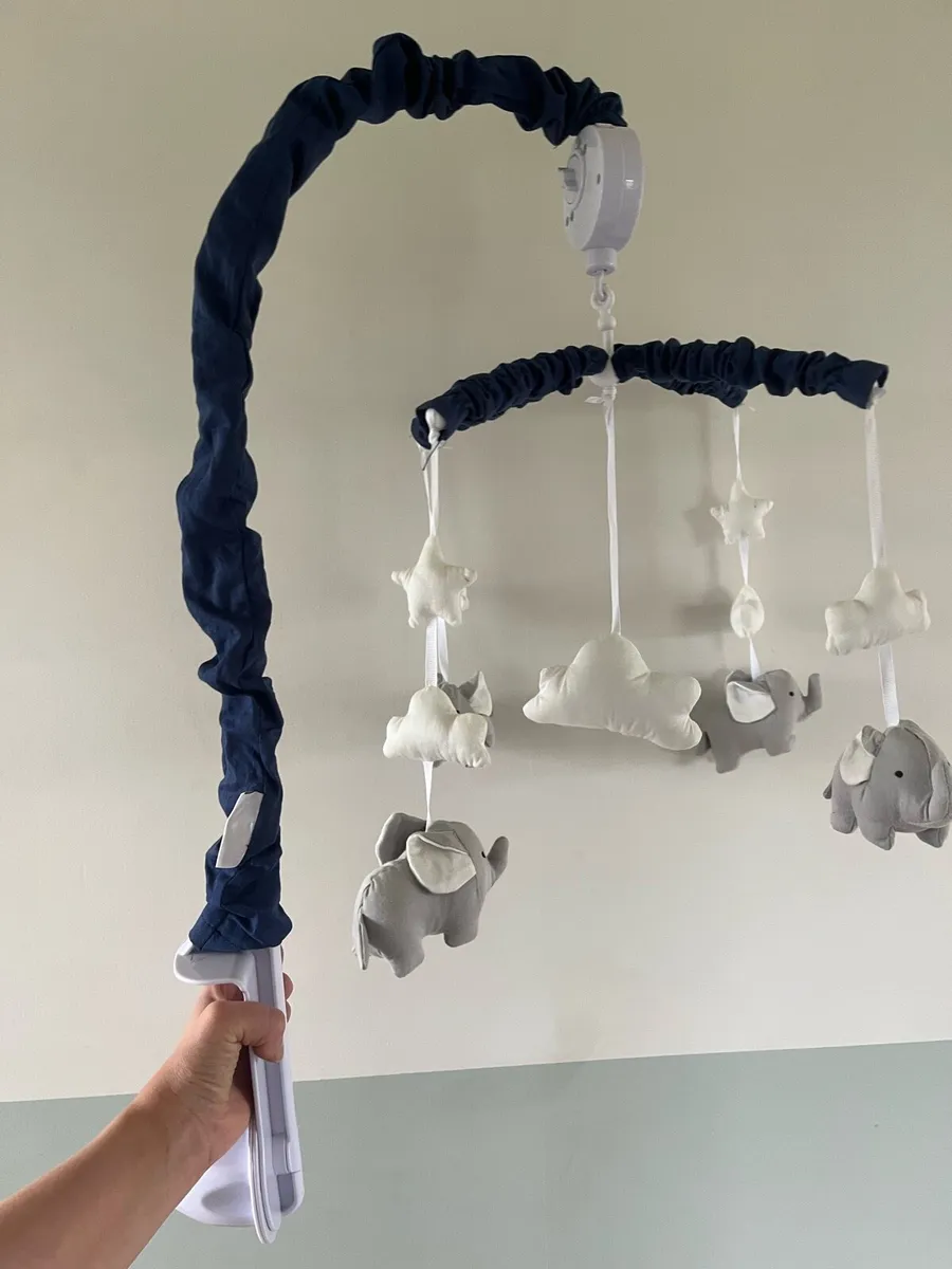 Cot mobile elephants navy and grey - Image 1