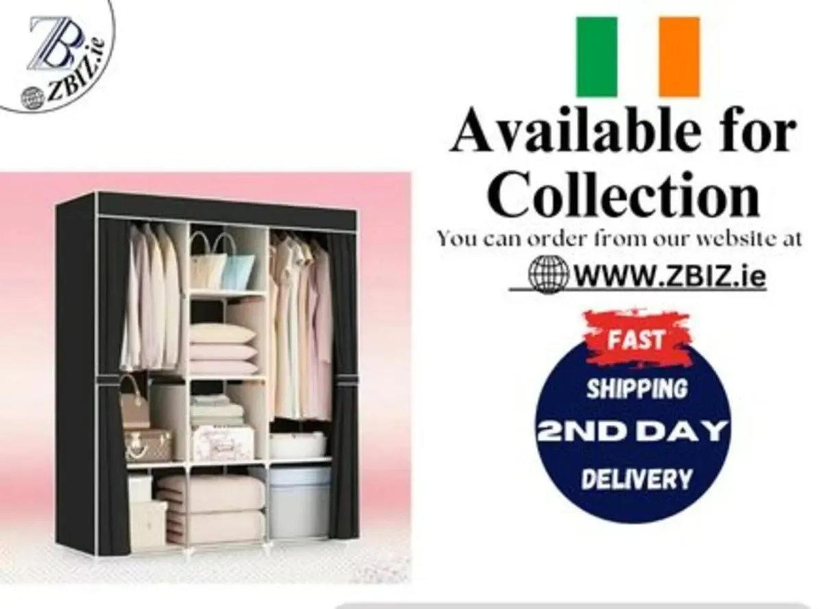 Metal Frame Wardrobe Cabinet with Hanging Rods - Image 1