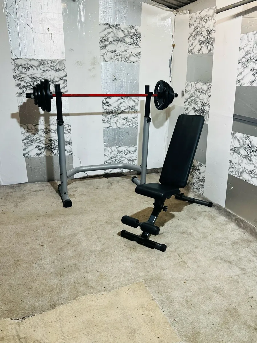 80KG OLYMPIC WEIGHTS BARBELL RACK BENCH - Image 1