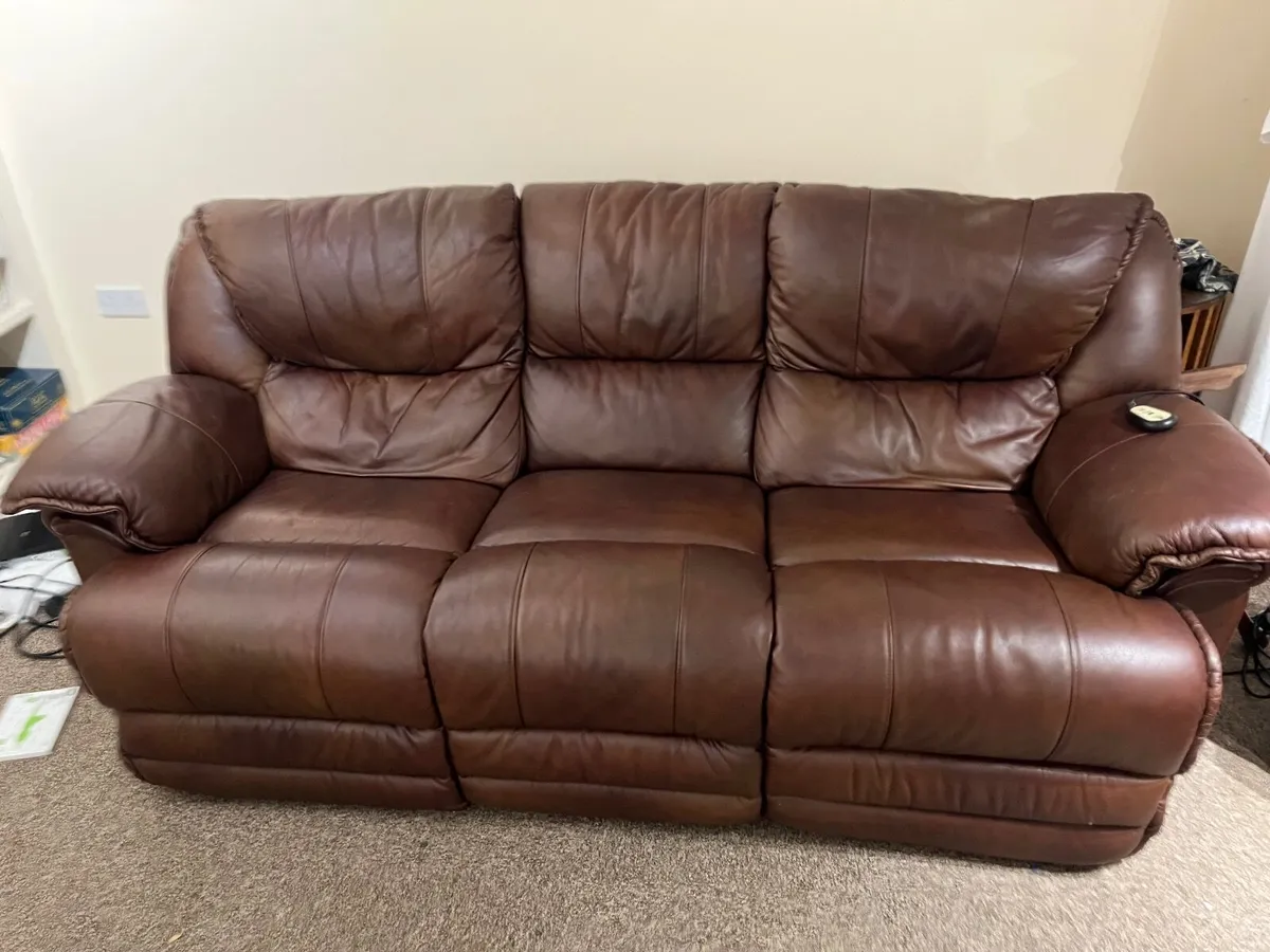 Brown Leather Recliner Sofa Set – 3 Seater + 2 Sea - Image 1