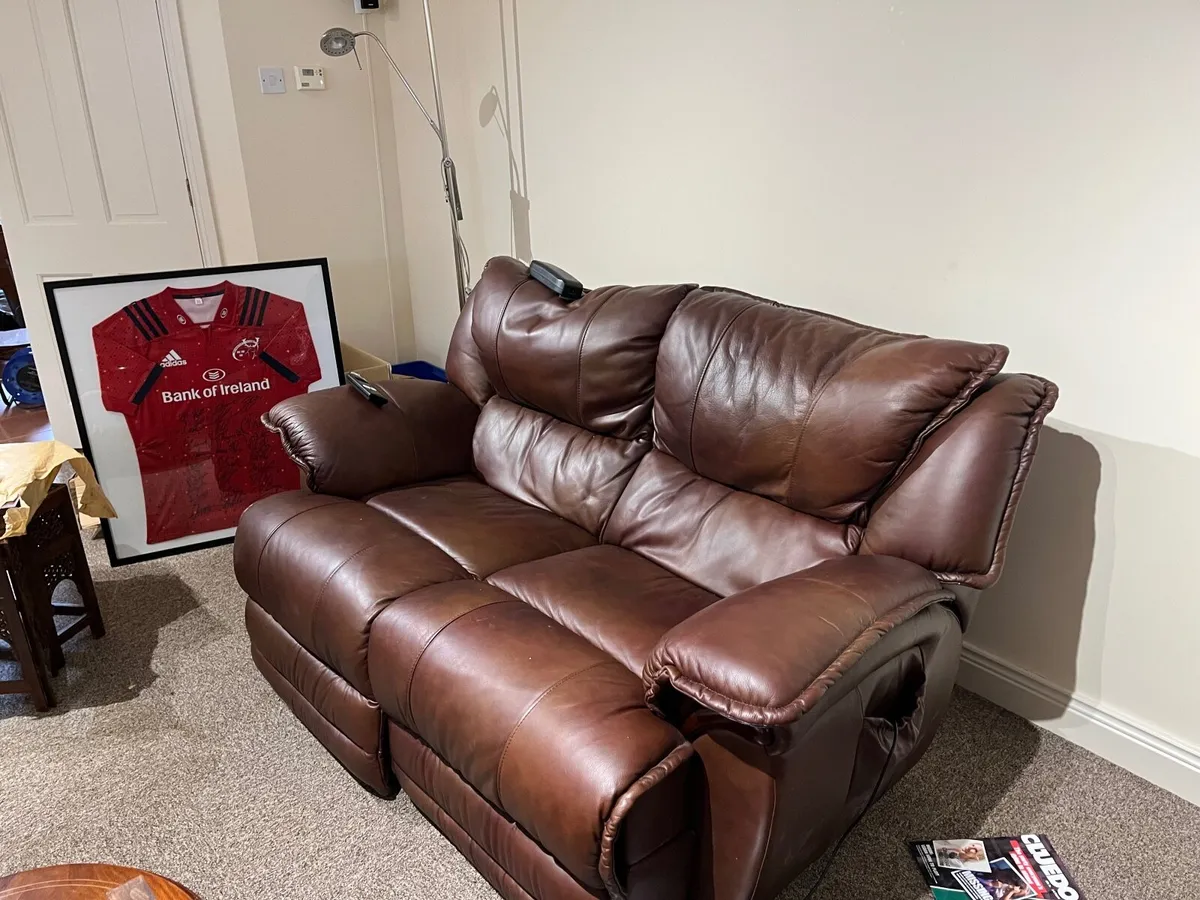 Brown Leather Recliner Sofa Set – 3 Seater + 2 Sea - Image 2