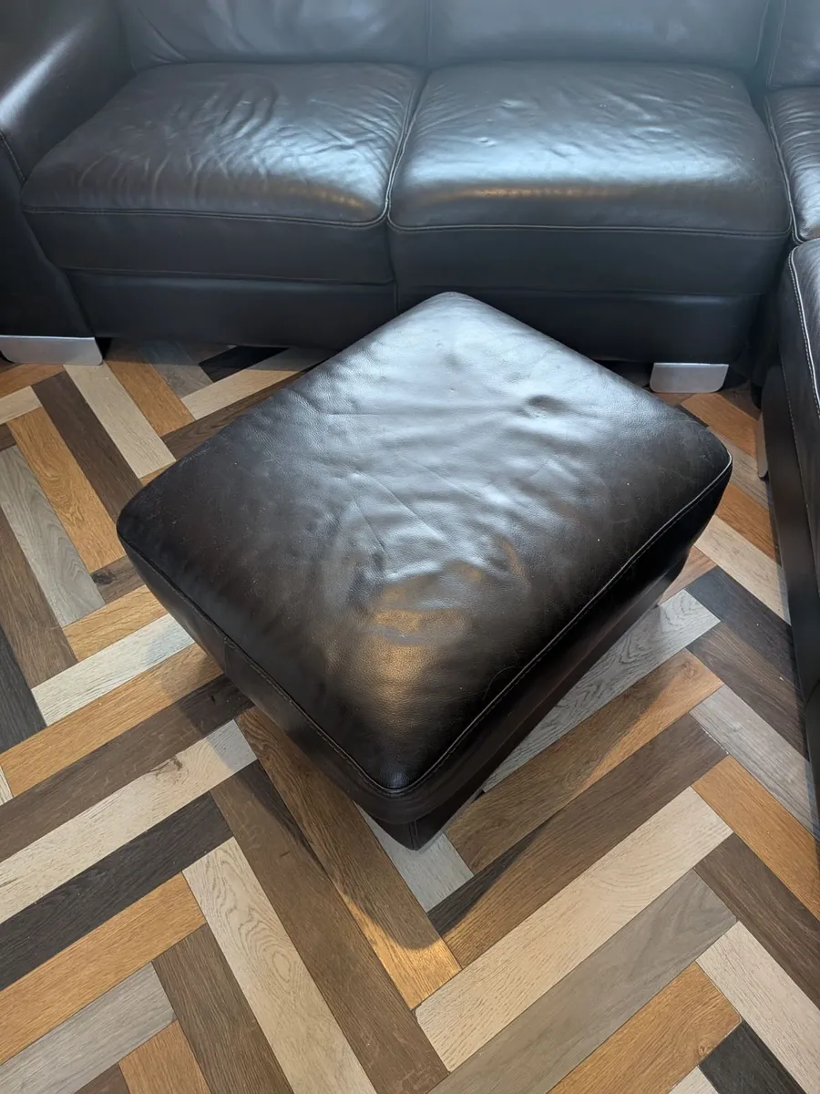 Large Brown Leather Sofa with Footstool - Image 4