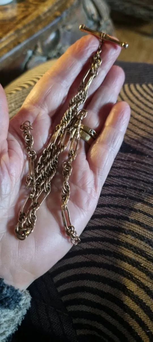 ANTIQUE ALBERT GOLD CHAIN WITH T -BAR - Image 2