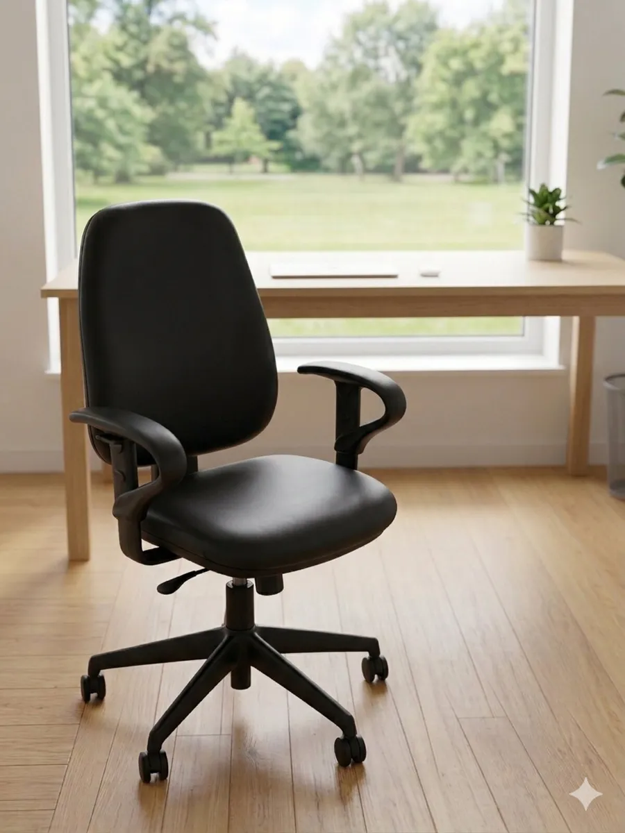 Pair of Professional Black Leather Office Chairs –