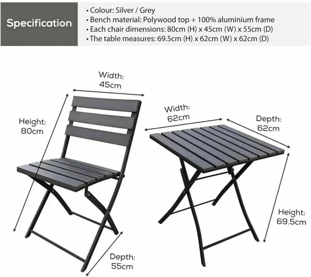 Bistro Set Foldable Chairs Patio Outdoor - Image 2
