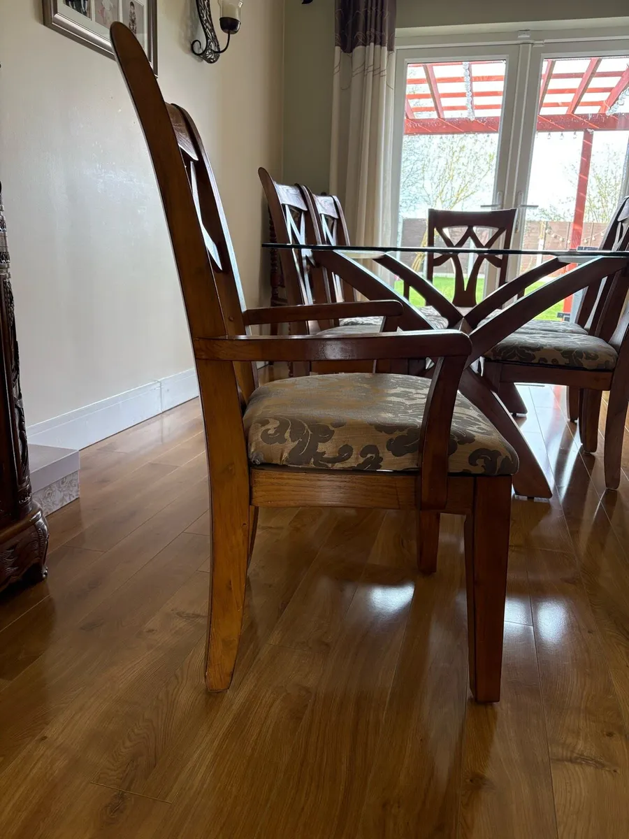 Solid Wood Dining Table with Glass Top + 6 Chairs - Image 3
