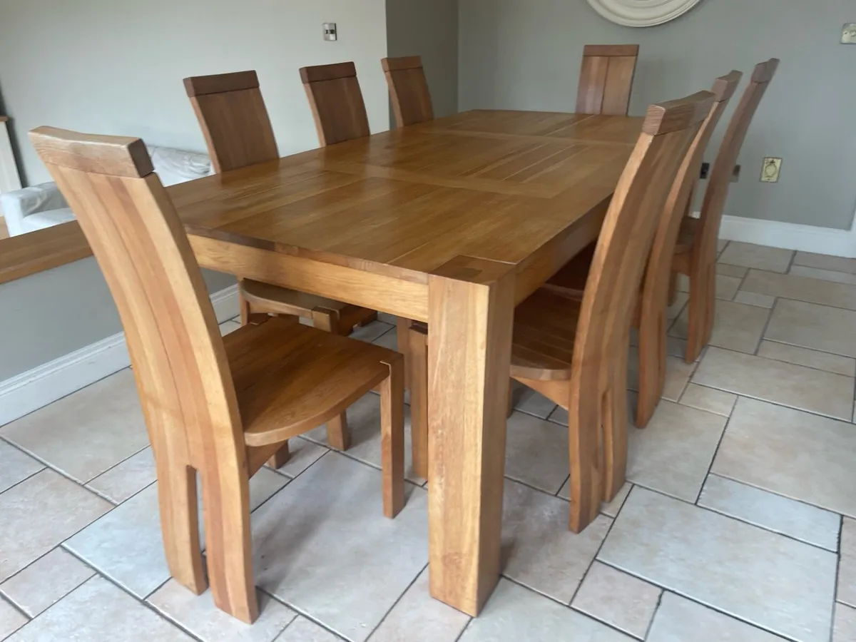 Solid Oak Dining Table and 8 Solid Oak Chairs - Image 2