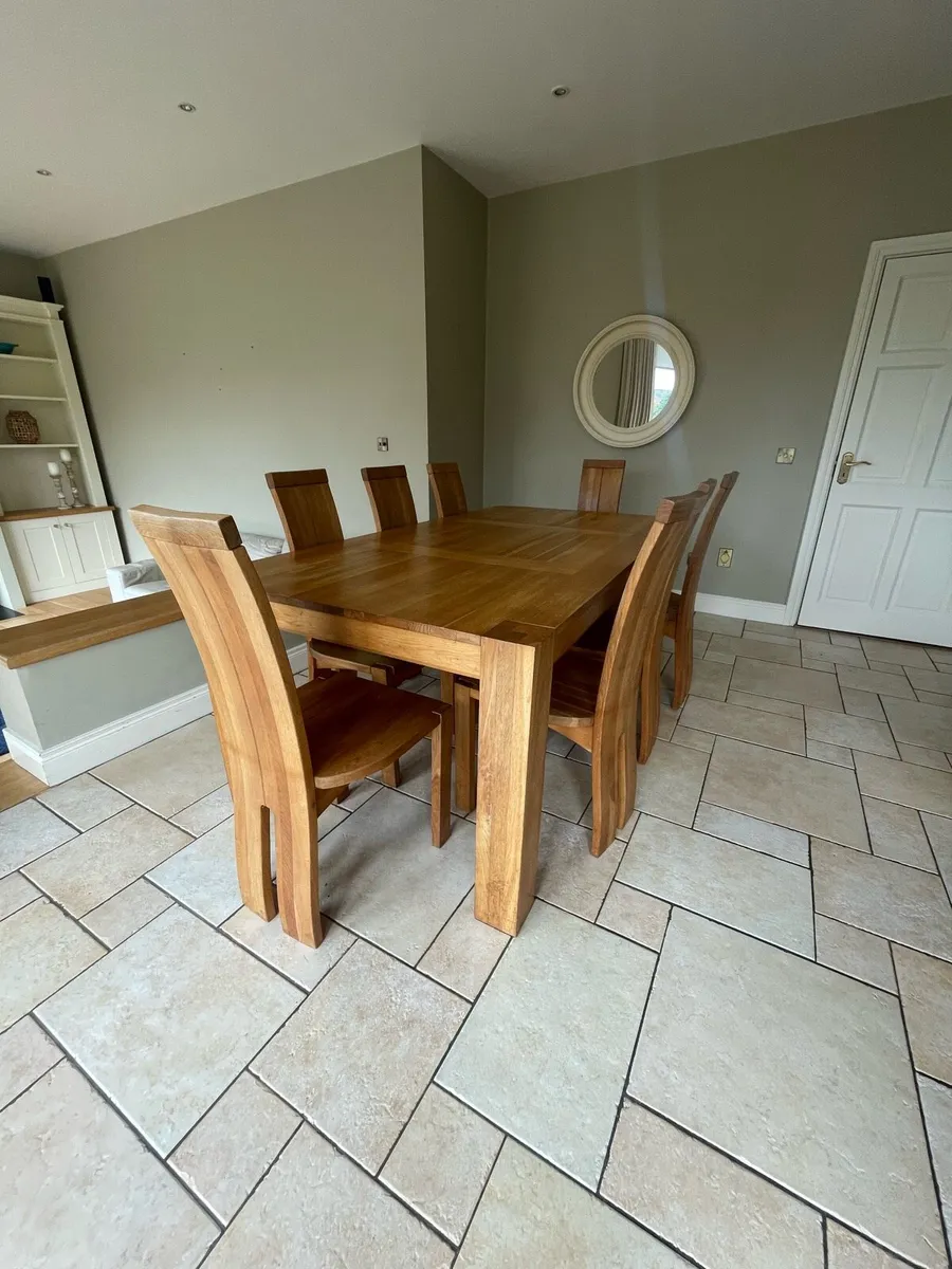 Solid Oak Dining Table and 8 Solid Oak Chairs - Image 1
