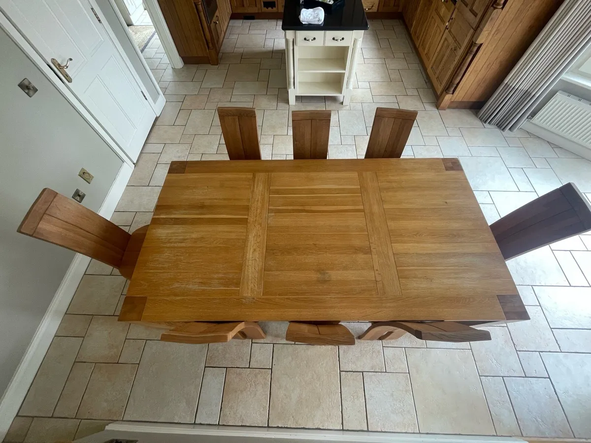 Solid Oak Dining Table and 8 Solid Oak Chairs - Image 4