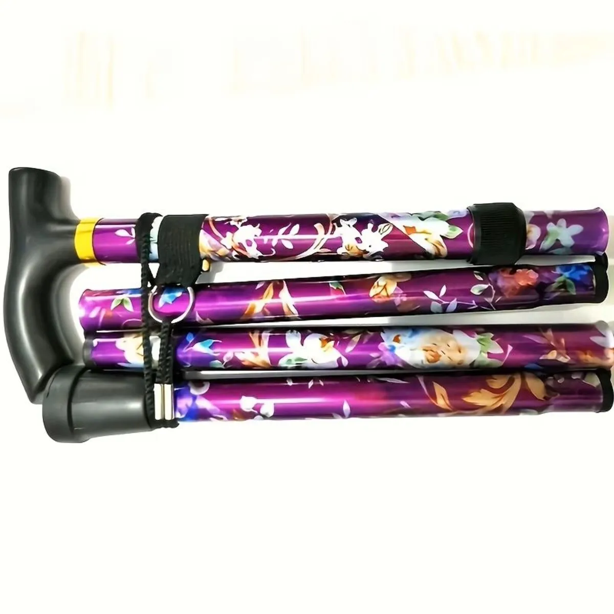 Folding Walking Stick, Purple Floral - Image 3