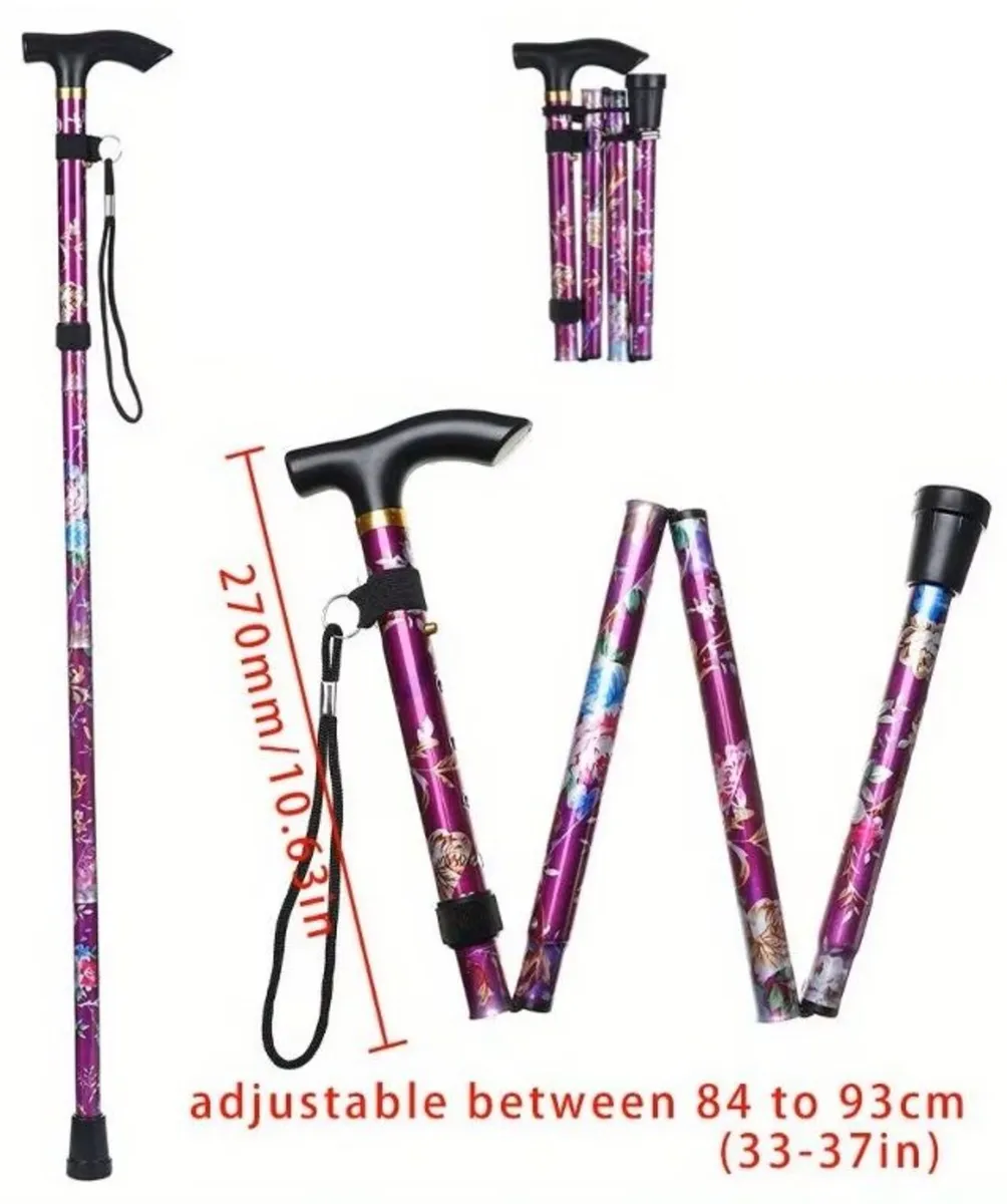 Folding Walking Stick, Purple Floral - Image 4