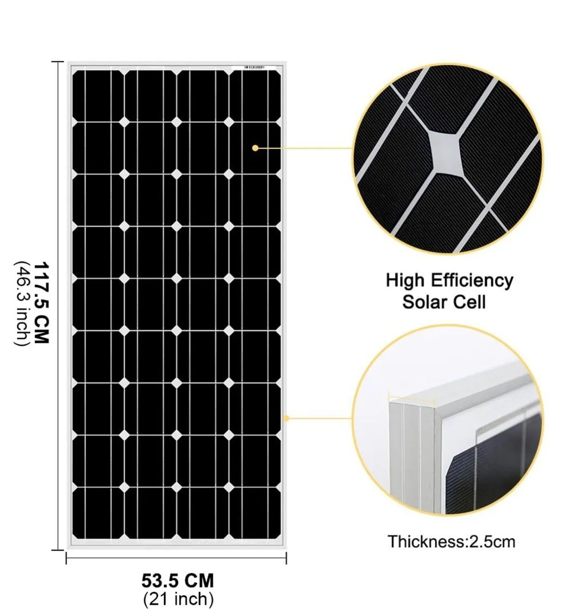 Camper van or boat 100W 12V Solar Panel - Image 3