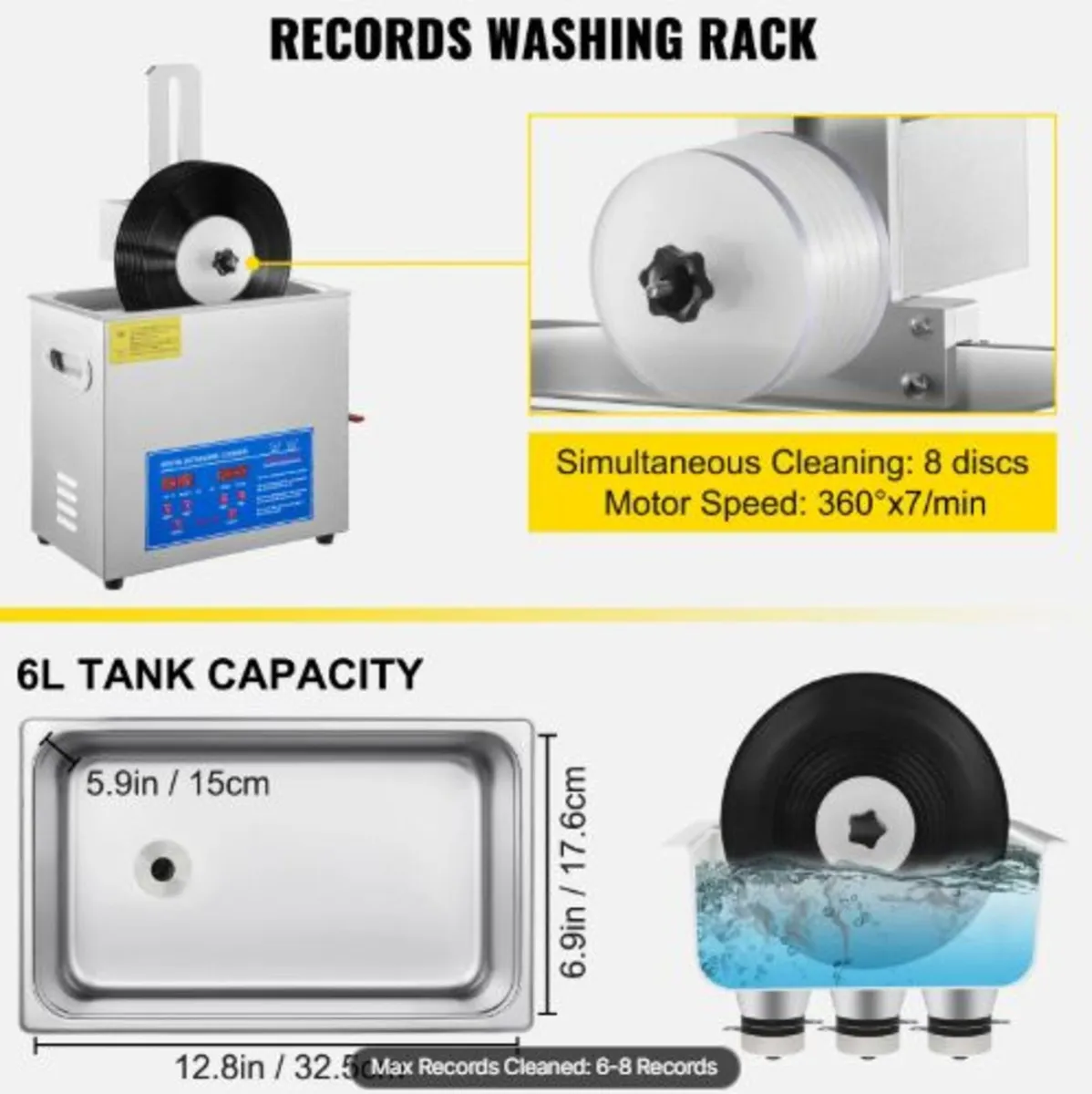 6L Ultrasonic Record Cleaning Machine Complete - Image 3