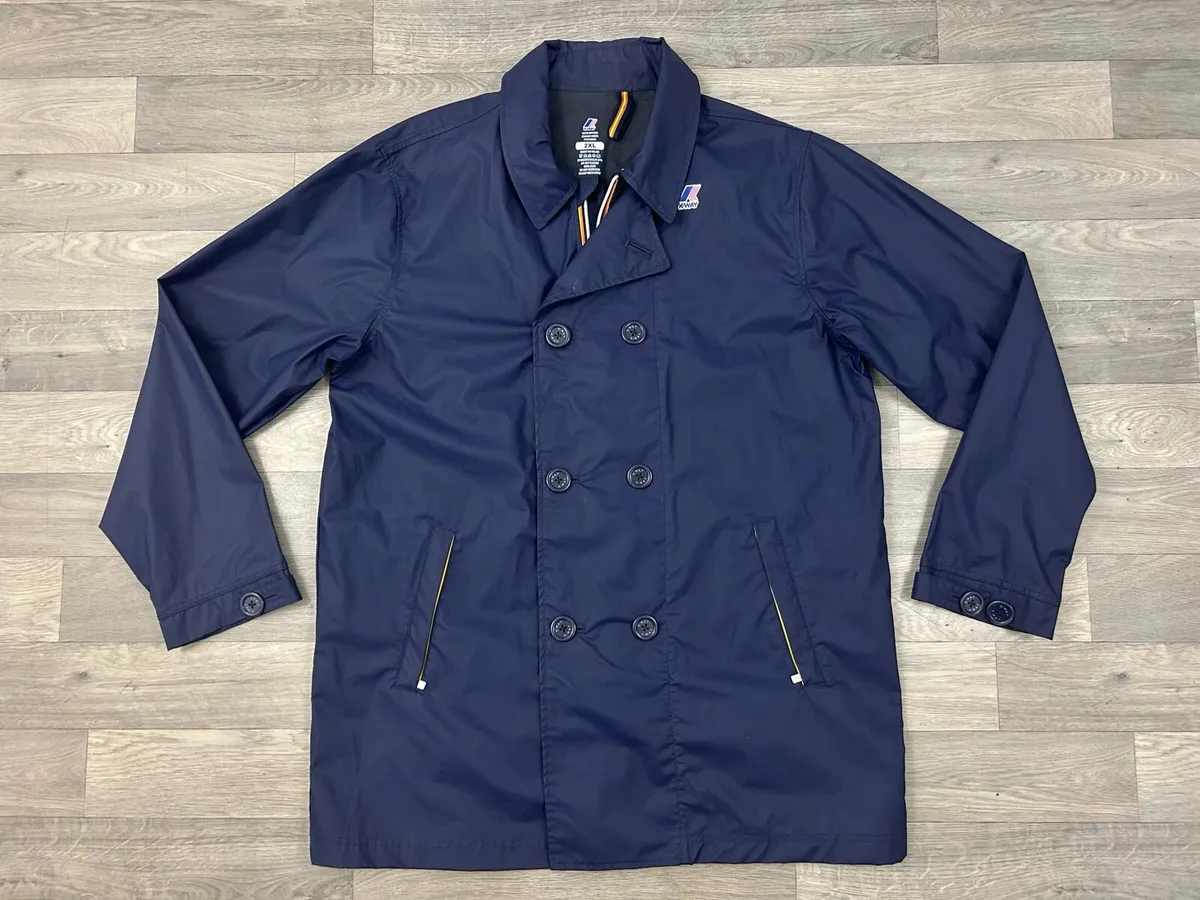K-Way Coated Waterproof Long Peacoat Jacket XXL - Image 1